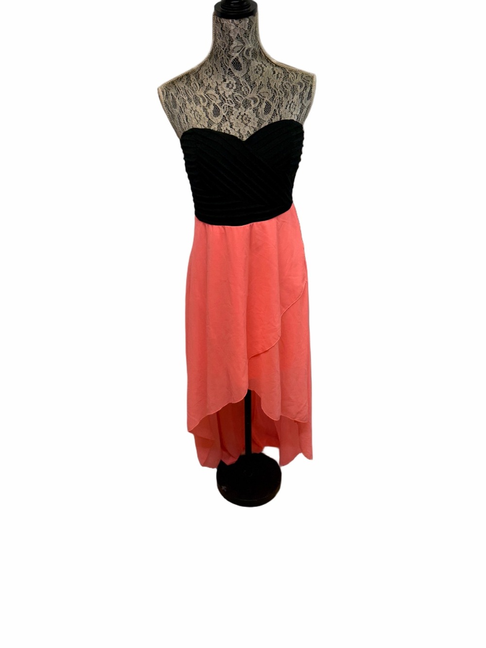 Charlotte Russe Women’s XL Black Coral Strapless Ruched High Low Party Dress